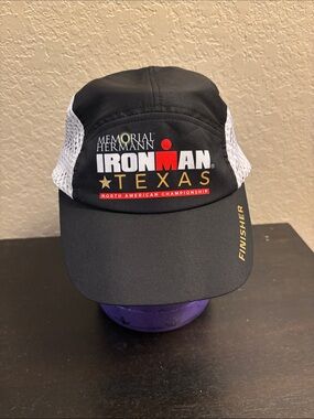 boco Gear Ironman Texas Finisher  Adult Black and White Mesh Hat